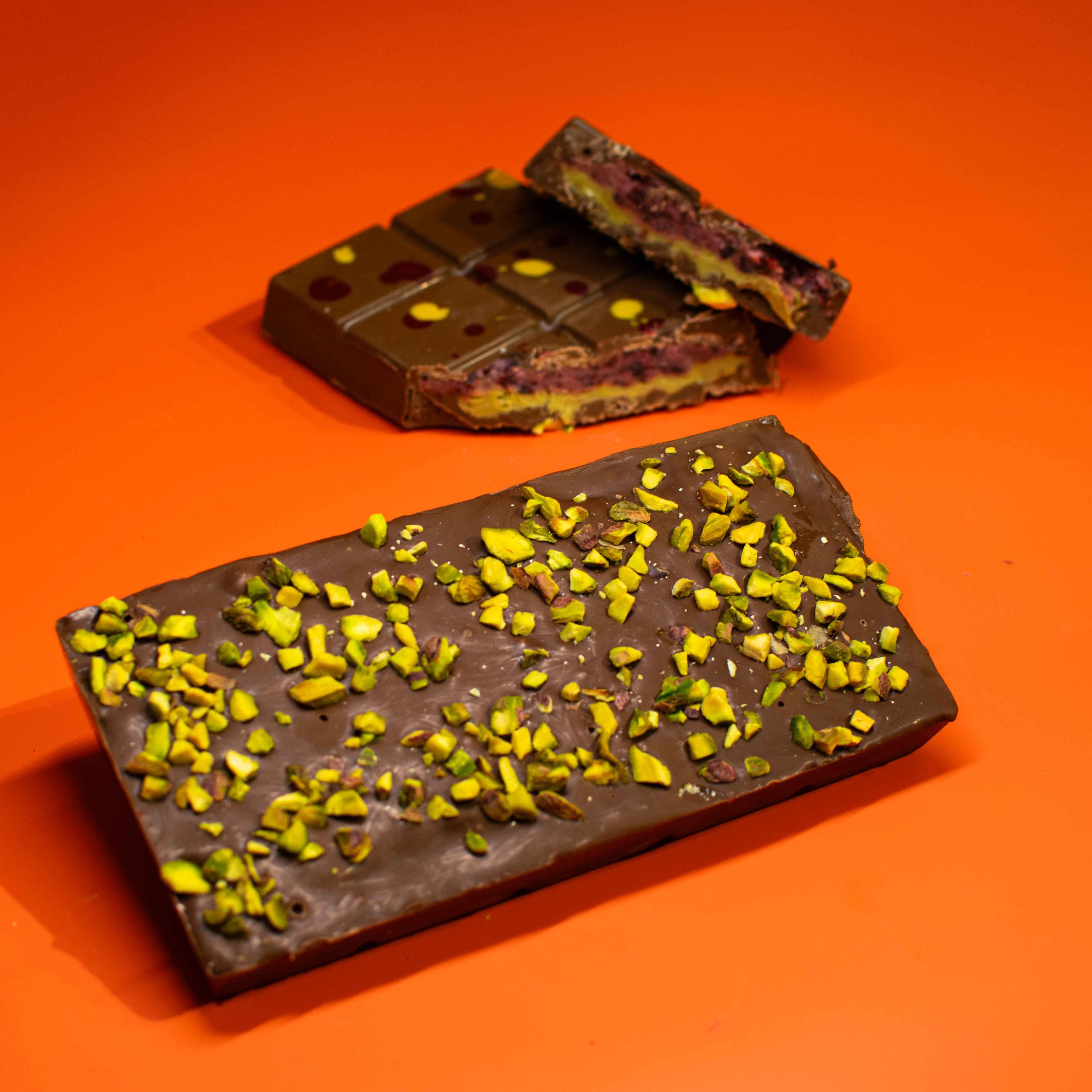 Rossetta: Roses and Pistachio Filled Chocolate Bar