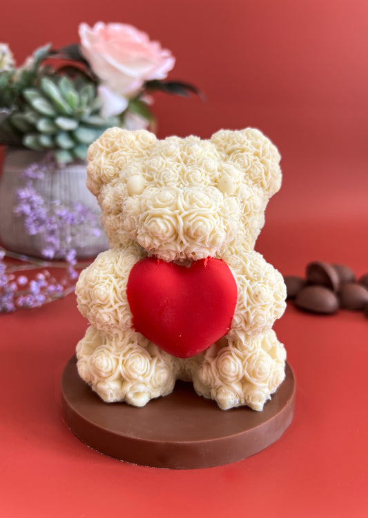 Rose Love: Snowy Serenade - Belgian White Chocolate Bear